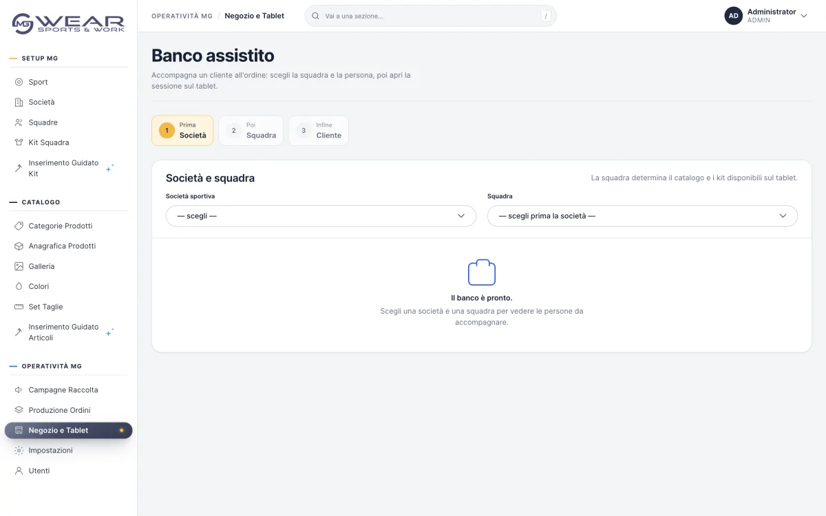 Il banco assistito su tablet del gestionale MG Wear